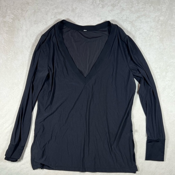 Lululemon Size 8 Back in Action Black Deep V Performance Long Sleeve Shirt ALO - Picture 1 of 8